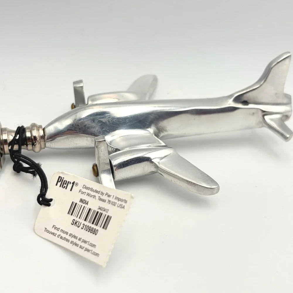 Pier 1 Silver Airplane Magnifying Glass Aviation Pilot Propeller Turns OAK Plane
